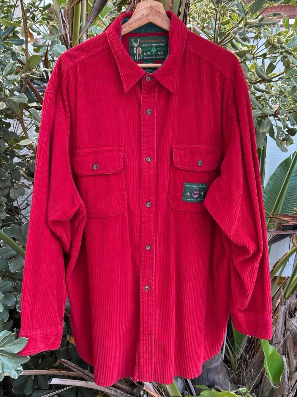 Vintage 90s Abercrombie & Fitch Ranger Shirt Men’s L Red Corduroy Button Up